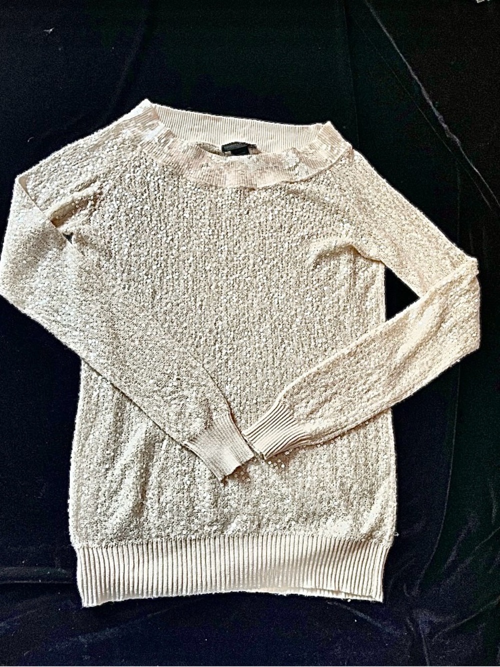 Donna Karan Collection Cashmere-Silk Sequins Ivory Sweater